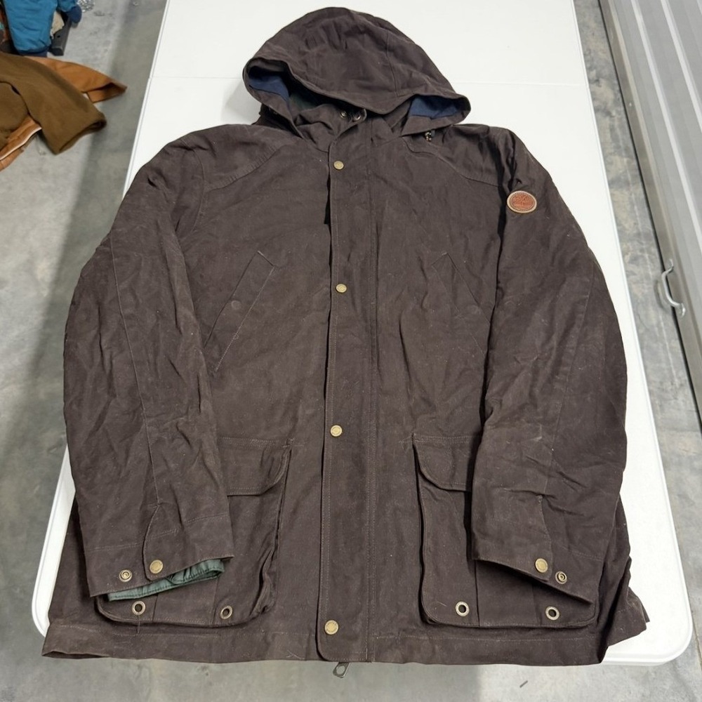 Timberland Hooded wax Field Jacket Mens XXL Brown Quilted Lined wax Parka Coat